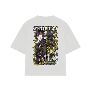 Playera streetwear premium de anime y gaming ExtraLife MX, corte boxy oversized drop shoulder heavyweight en color Deep Black y Off-White, moda urbana mexicana de culto.