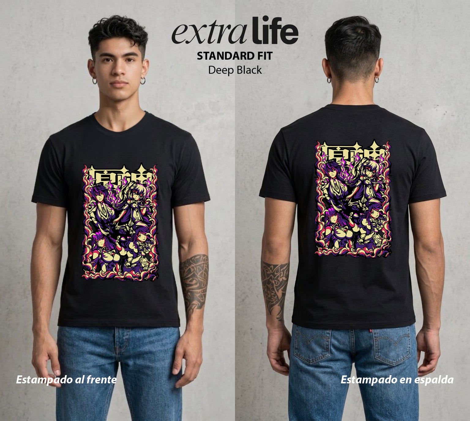 Los Viajeros del Teyvat | El Viajero del Teyvat #01526 - Playera Standard Fit | Deep Black - Foto en modelo