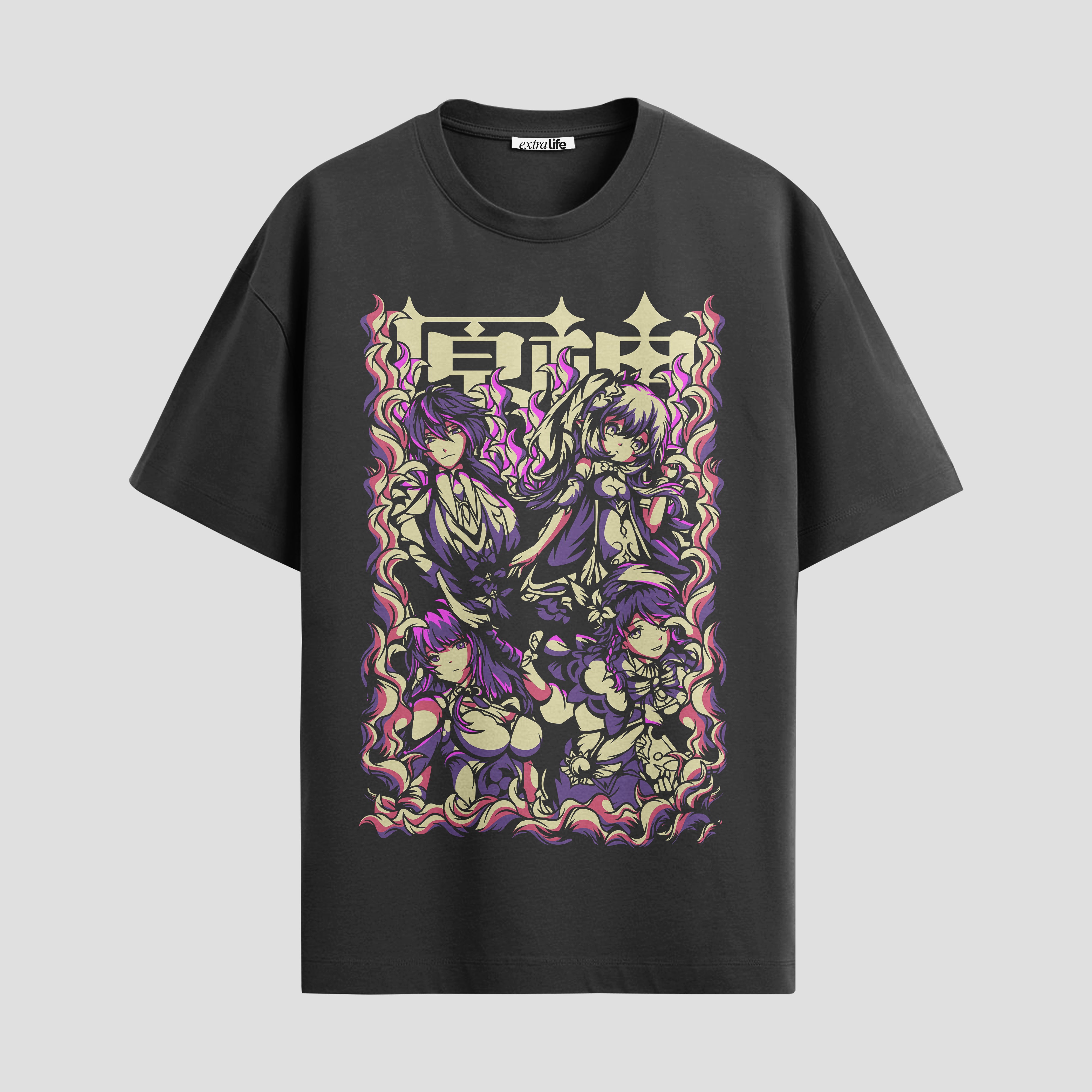 Playera urbana de anime y gaming ExtraLife MX, corte Standard Fit unisex ligero y transpirable en color Deep Black y Pure White, ropa de uso diario para gym y casual.
