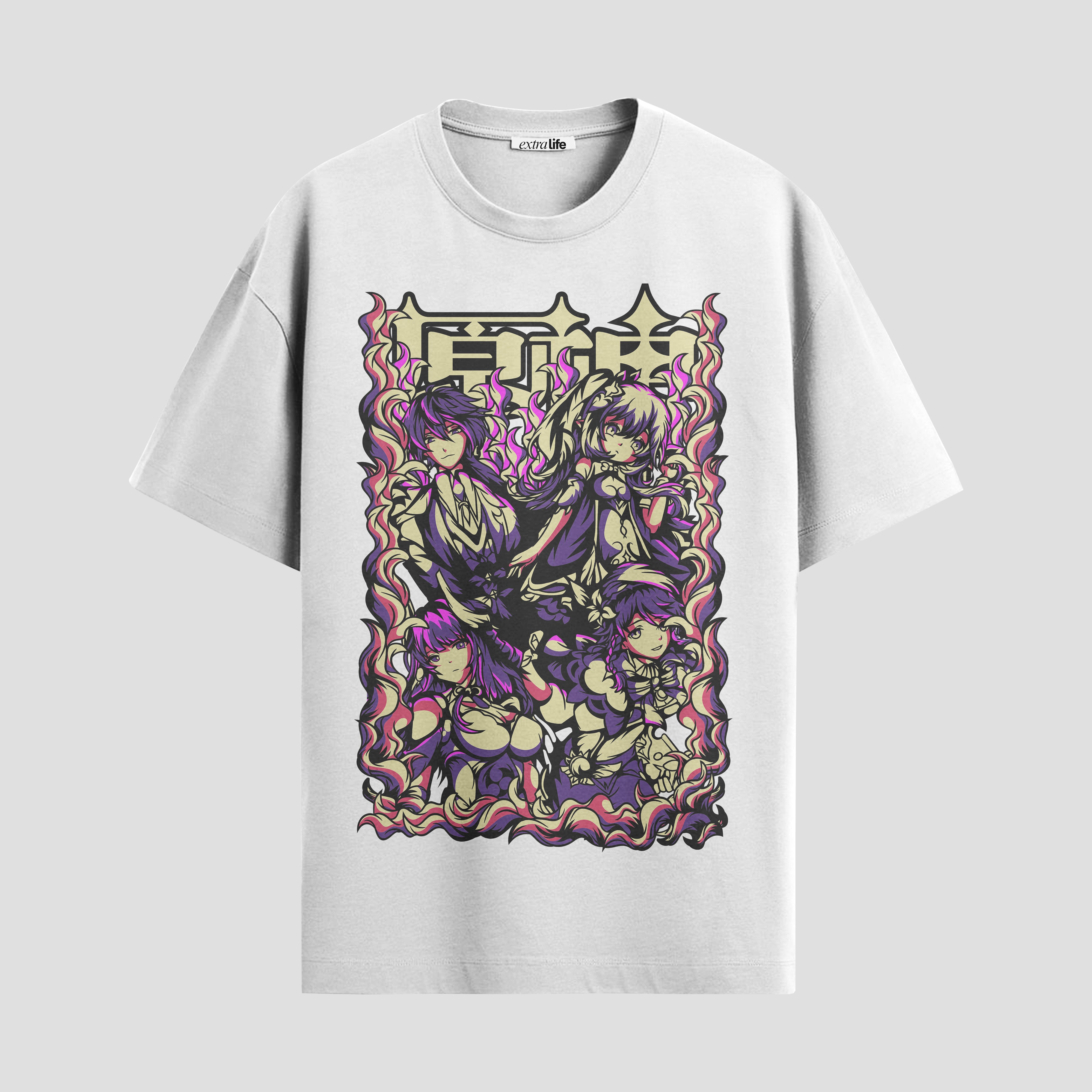 Playera urbana de anime y gaming ExtraLife MX, corte Standard Fit unisex ligero y transpirable en color Deep Black y Pure White, ropa de uso diario para gym y casual.