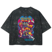 Playera streetwear premium de anime y gaming ExtraLife MX, corte boxy deluxe mineral wash heavyweight en color Acid Wash, moda urbana mexicana de culto.
