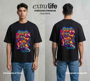Las Ranas de Combate | El Caballero del Infierno #01527 - Playera Oversized Premium | Deep Black - Foto en modelo