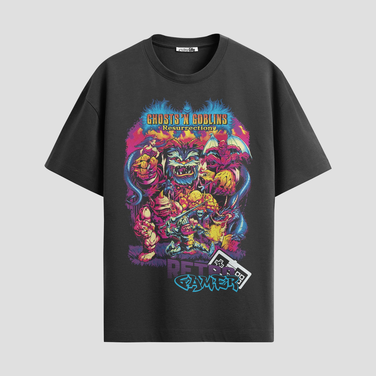 Playera urbana de anime y gaming ExtraLife MX, corte Classic Premium unisex ligero y transpirable en color Deep Black y Pure White, ropa de uso diario para gym y casual.