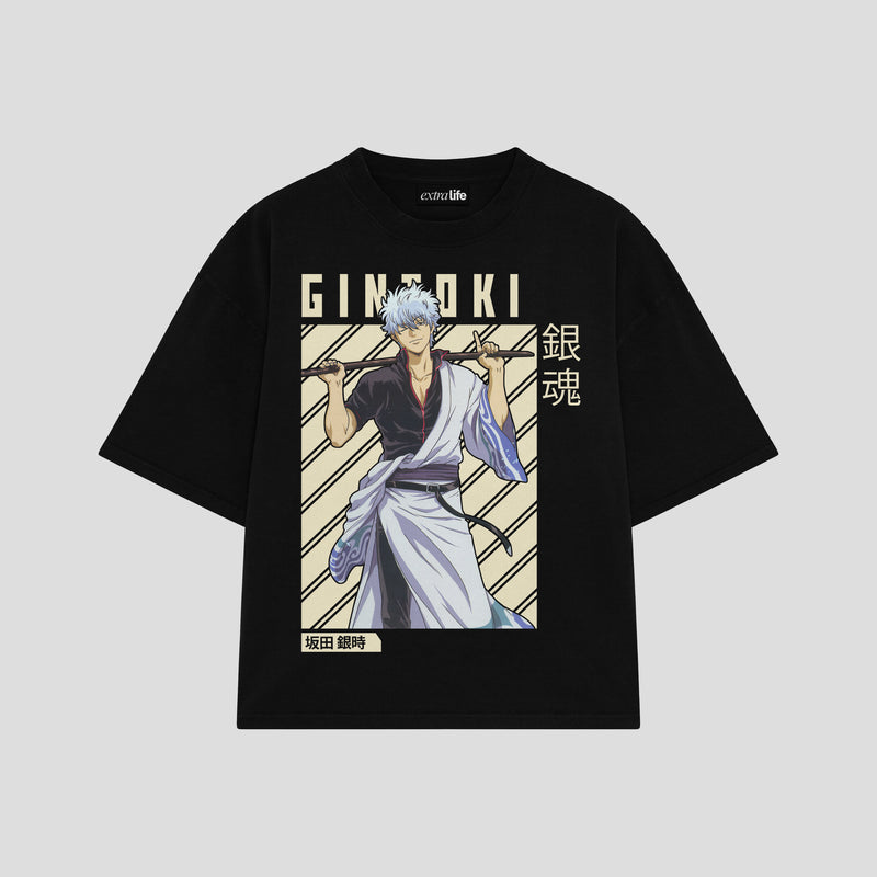 Playera streetwear premium de anime y gaming ExtraLife MX, corte boxy oversized drop shoulder heavyweight en color Deep Black y Off-White, moda urbana mexicana de culto.