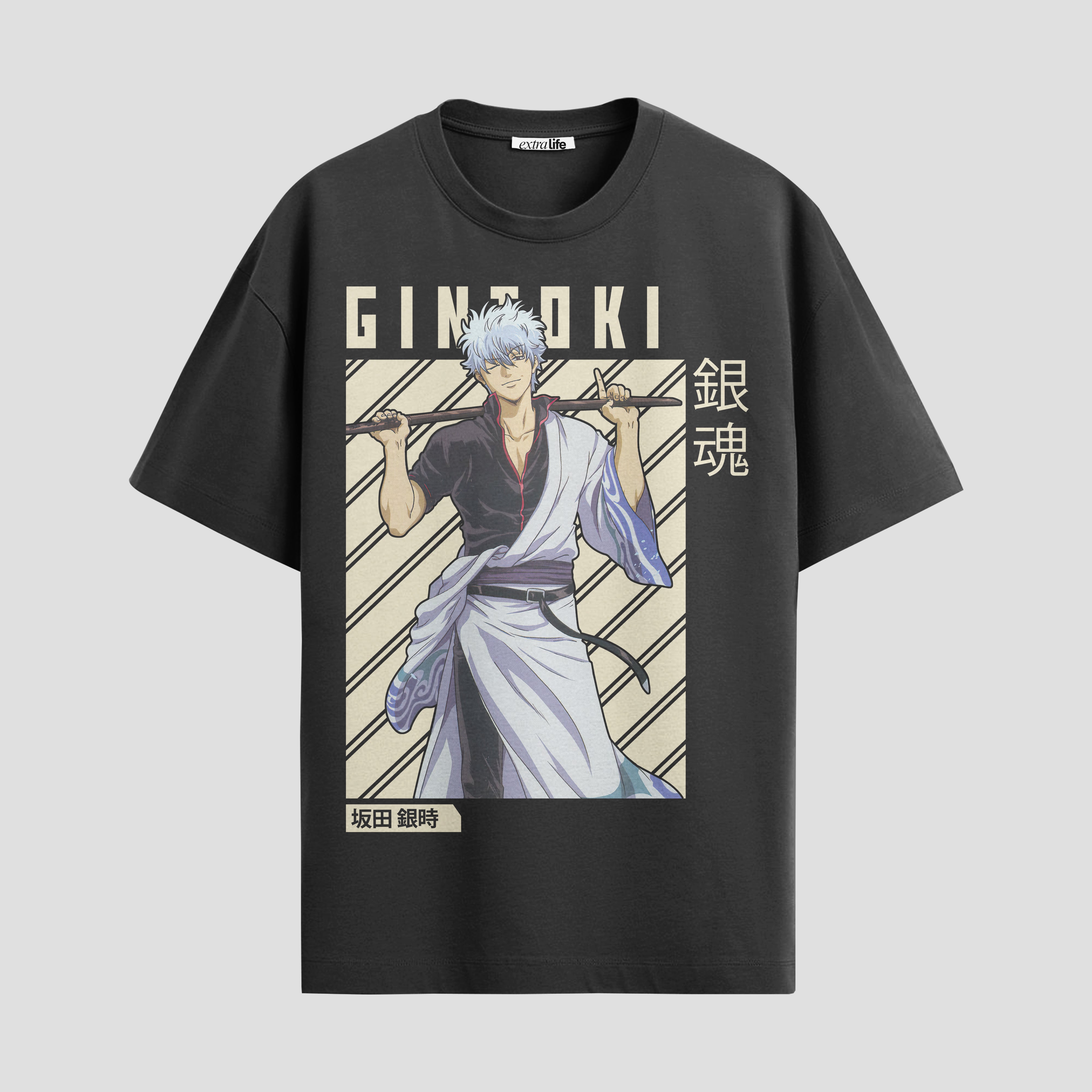 Playera urbana de anime y gaming ExtraLife MX, corte Standard Fit unisex ligero y transpirable en color Deep Black y Pure White, ropa de uso diario para gym y casual.