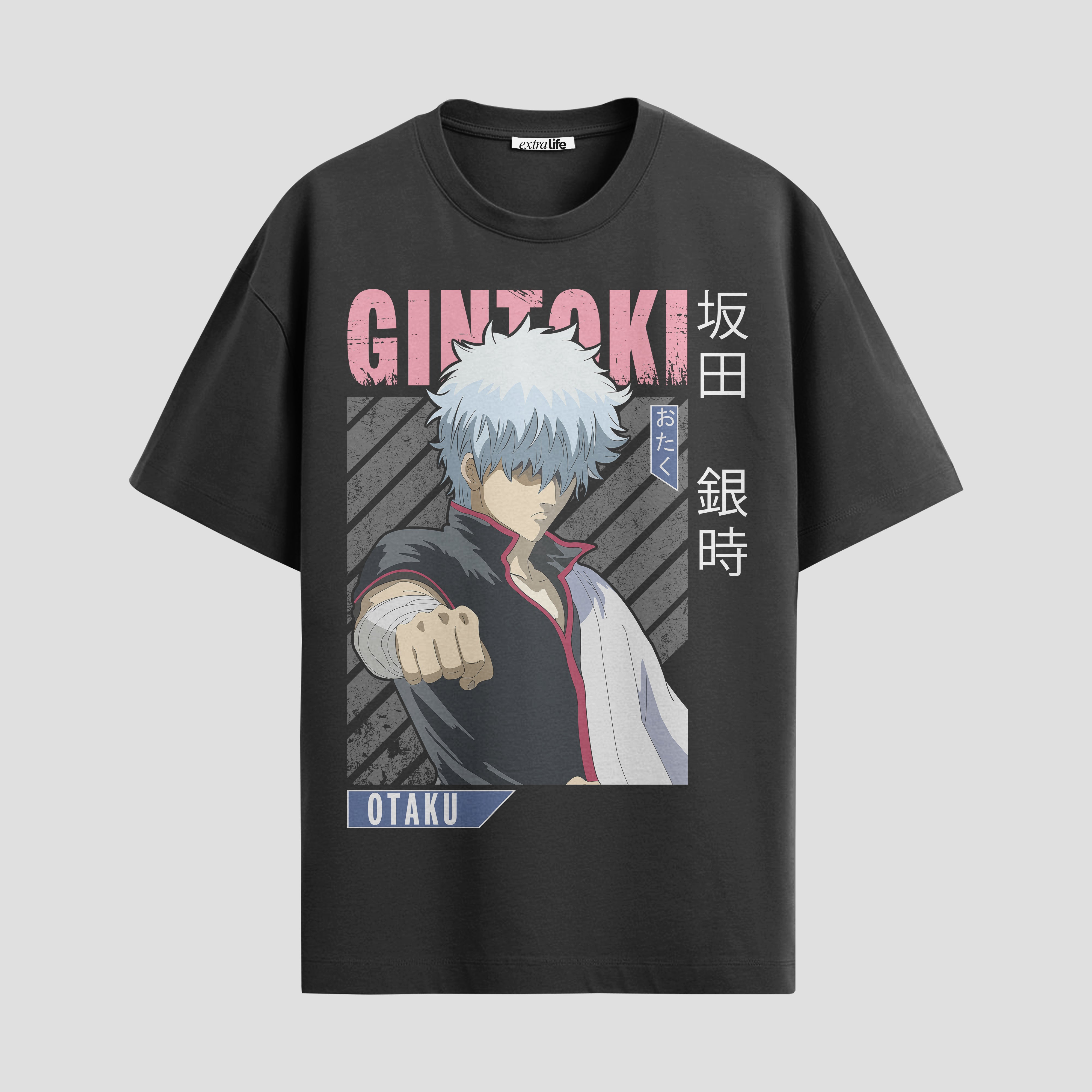 Playera urbana de anime y gaming ExtraLife MX, corte Standard Fit unisex ligero y transpirable en color Deep Black y Pure White, ropa de uso diario para gym y casual.