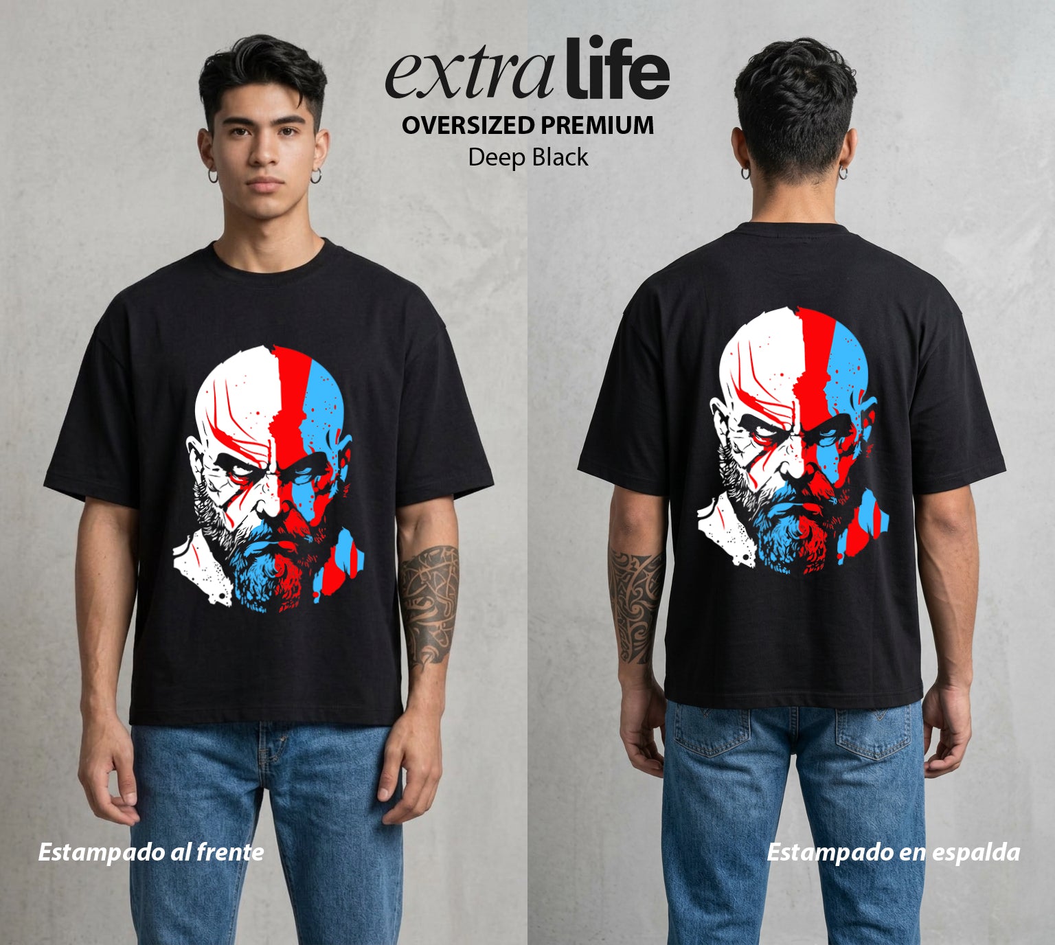 La Colera de los Dioses | El Fantasma de Esparta #01537 - Playera Oversized Premium | Deep Black - Foto en modelo