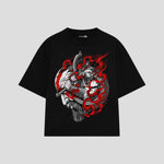 Playera streetwear premium de anime y gaming ExtraLife MX, corte boxy oversized drop shoulder heavyweight en color Deep Black y Off-White, moda urbana mexicana de culto.