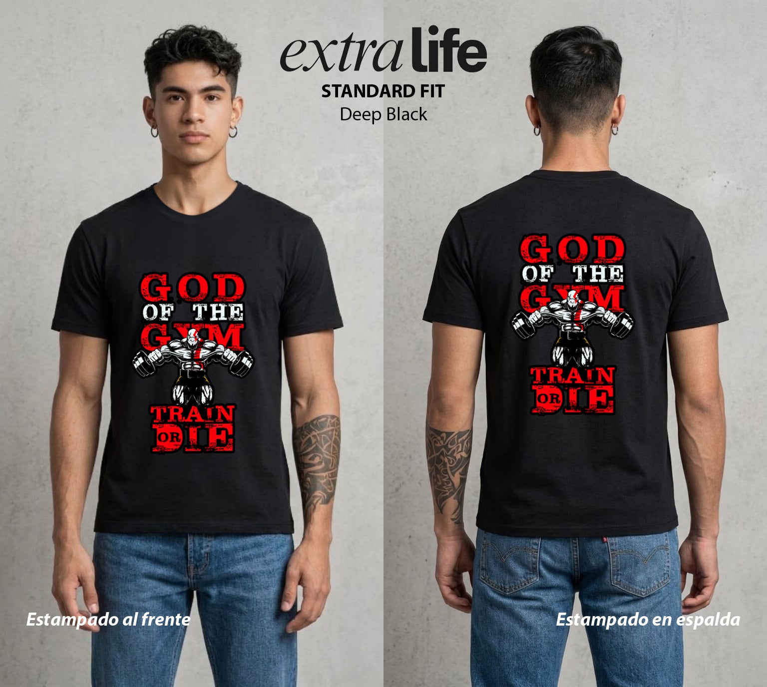 La Colera de los Dioses | El Fantasma de Esparta en el Gym #01539 - Playera Standard Fit | Deep Black - Foto en modelo