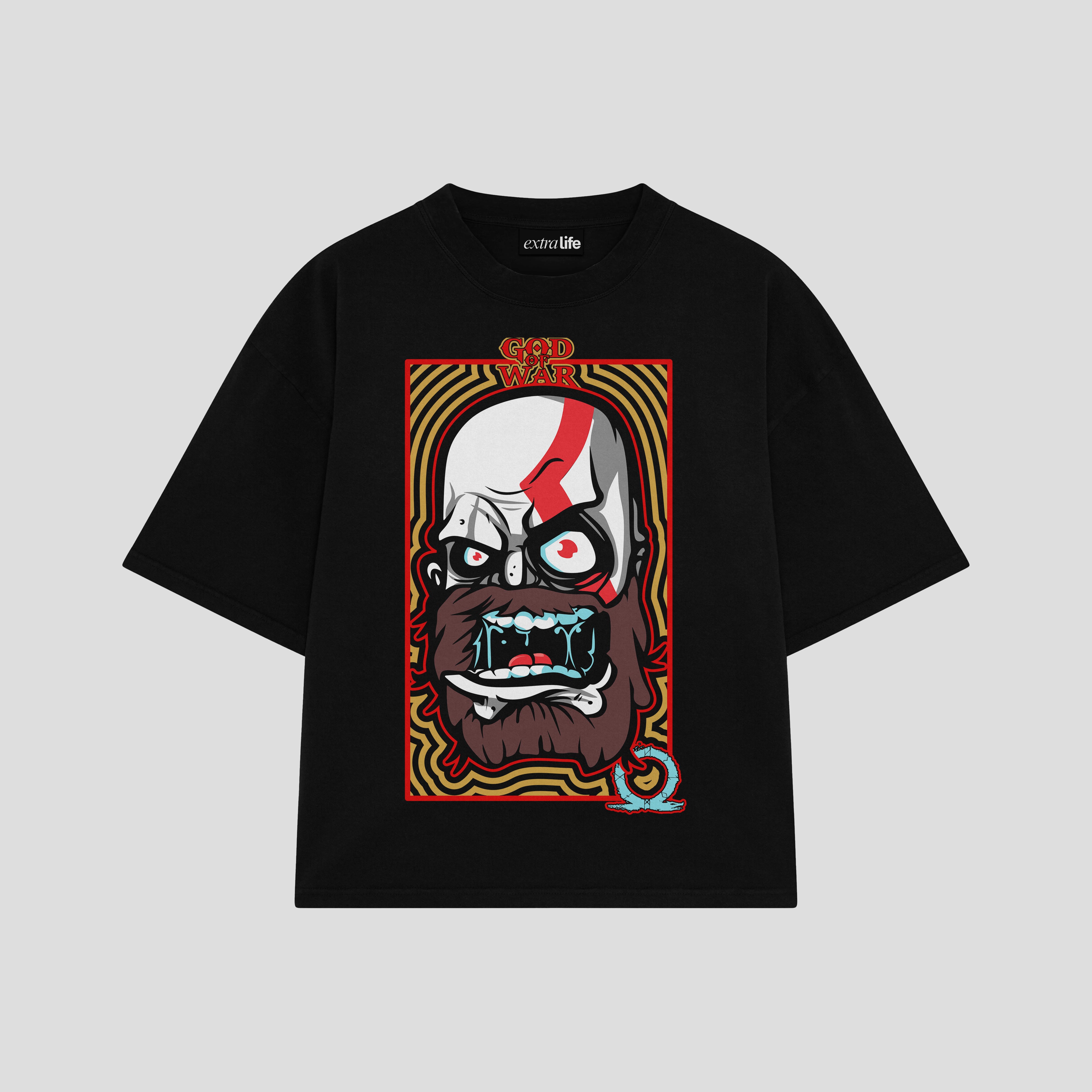 Playera streetwear premium de anime y gaming ExtraLife MX, corte boxy oversized drop shoulder heavyweight en color Deep Black y Off-White, moda urbana mexicana de culto.