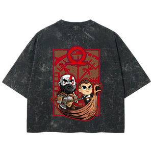 Playera streetwear premium de anime y gaming ExtraLife MX, corte boxy deluxe mineral wash heavyweight en color Acid Wash, moda urbana mexicana de culto.