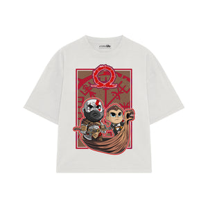 Playera streetwear premium de anime y gaming ExtraLife MX, corte boxy oversized drop shoulder heavyweight en color Deep Black y Off-White, moda urbana mexicana de culto.