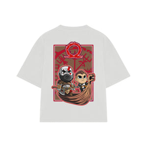 Playera streetwear premium de anime y gaming ExtraLife MX, corte boxy oversized drop shoulder heavyweight en color Deep Black y Off-White, moda urbana mexicana de culto.