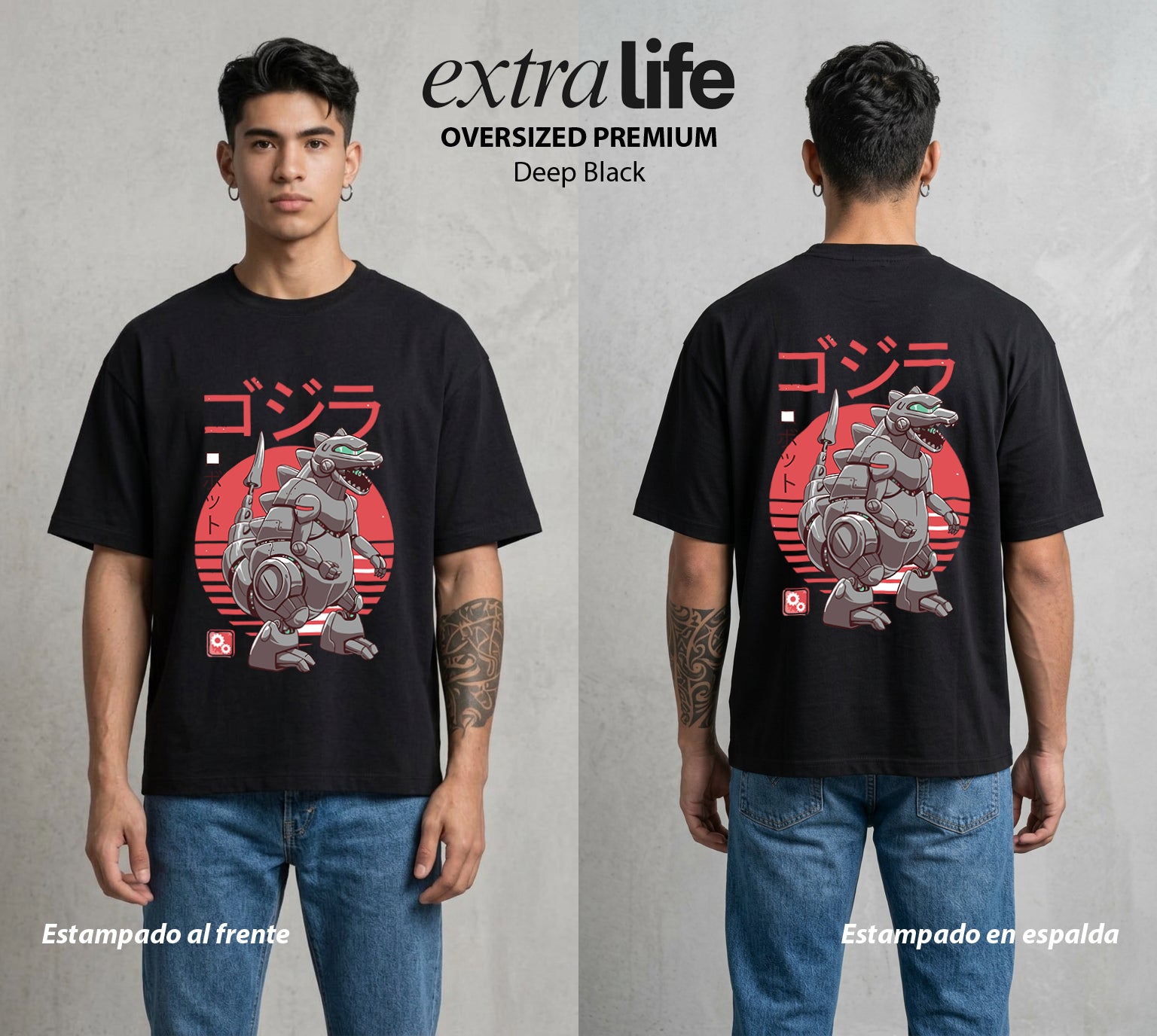 El Rey de los Monstruos | El Mecha del Kaiju #01542 - Playera Oversized Premium | Deep Black - Foto en modelo