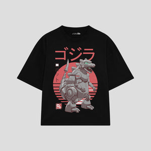 Playera streetwear premium de anime y gaming ExtraLife MX, corte boxy oversized drop shoulder heavyweight en color Deep Black y Off-White, moda urbana mexicana de culto.
