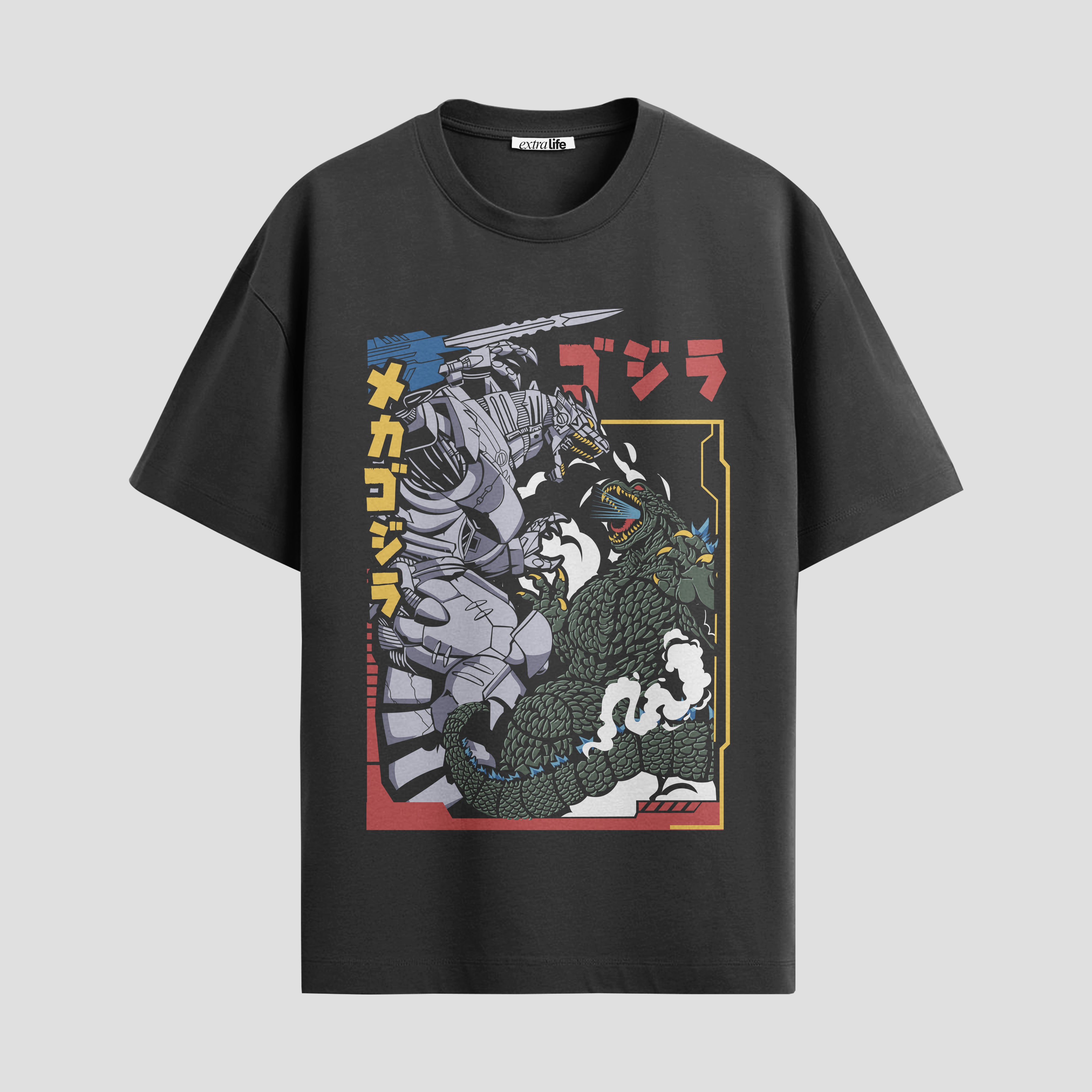 Playera urbana de anime y gaming ExtraLife MX, corte Standard Fit unisex ligero y transpirable en color Deep Black y Pure White, ropa de uso diario para gym y casual.