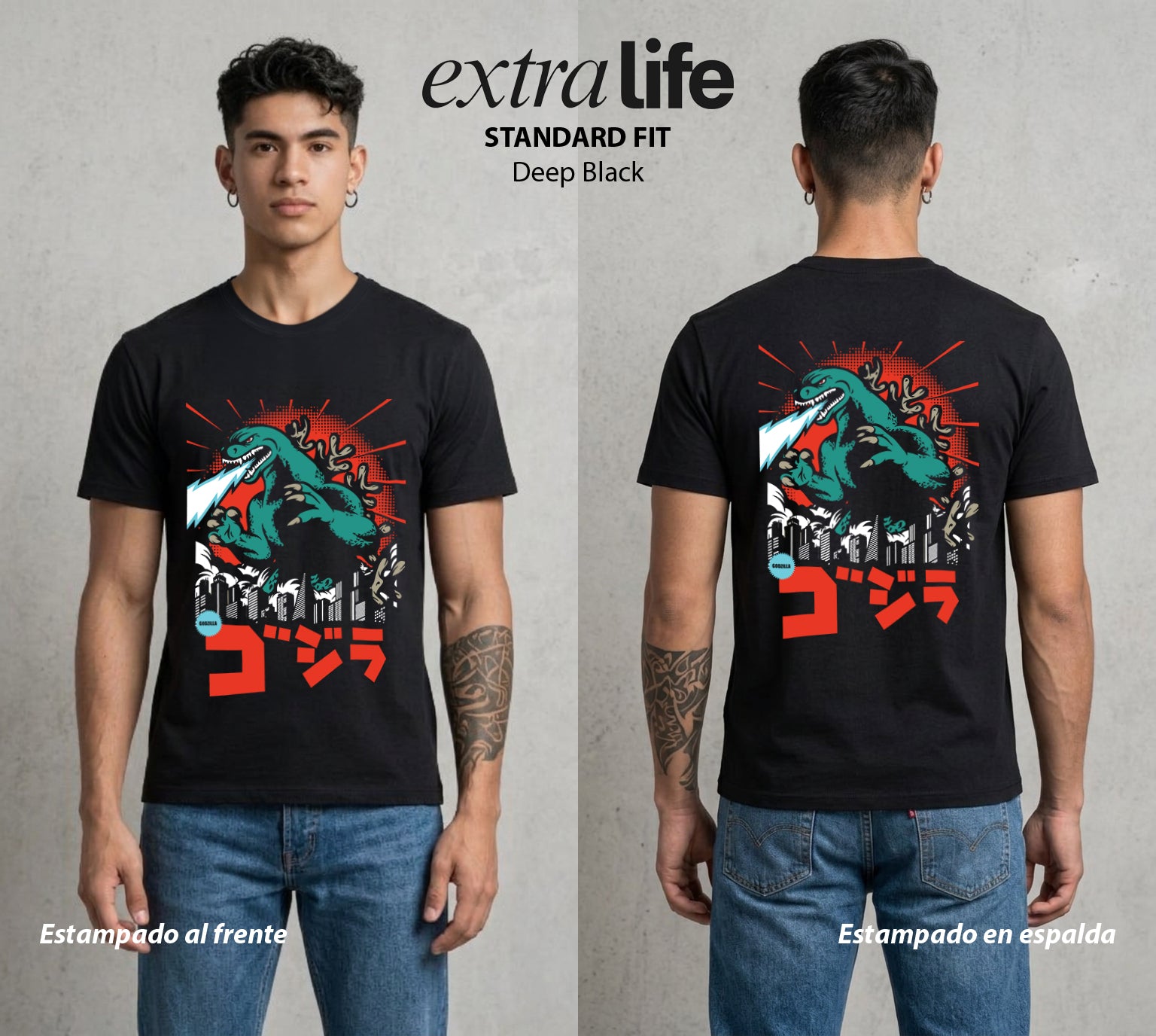 El Rey de los Monstruos | El Kaiju del Bien #01544 - Playera Standard Fit | Deep Black - Foto en modelo