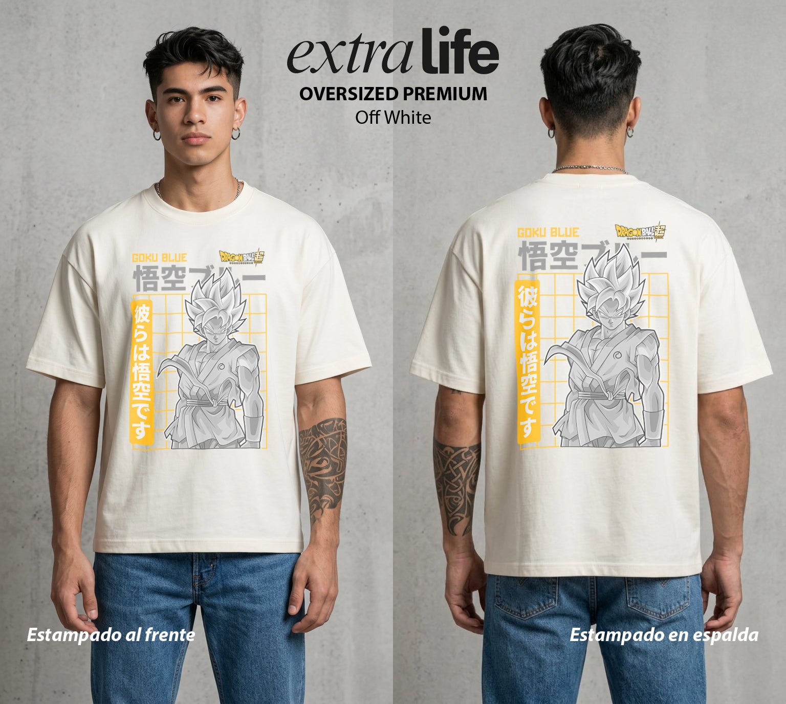 El Poder de las Esferas | Guerrero de las Estrellas #01545 - Playera Oversized Premium | Off White - Foto en modelo