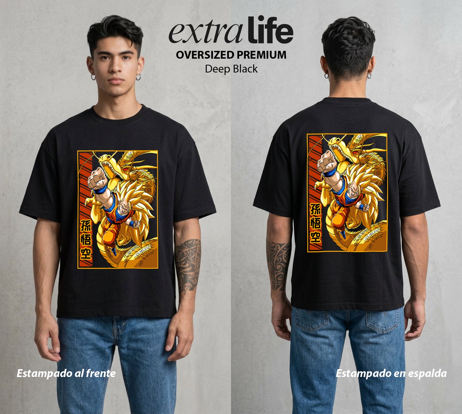 El Poder de las Esferas | Guerrero de las Estrellas #01546 - Playera Oversized Premium | Deep Black - Foto en modelo