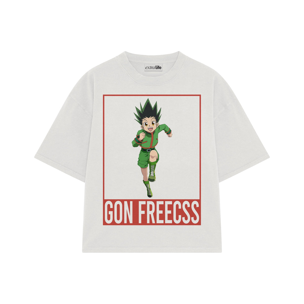 Playera streetwear premium de anime y gaming ExtraLife MX, corte oversized drop shoulder ligero y fresco en color Deep Black y Off-White, moda urbana mexicana de culto.