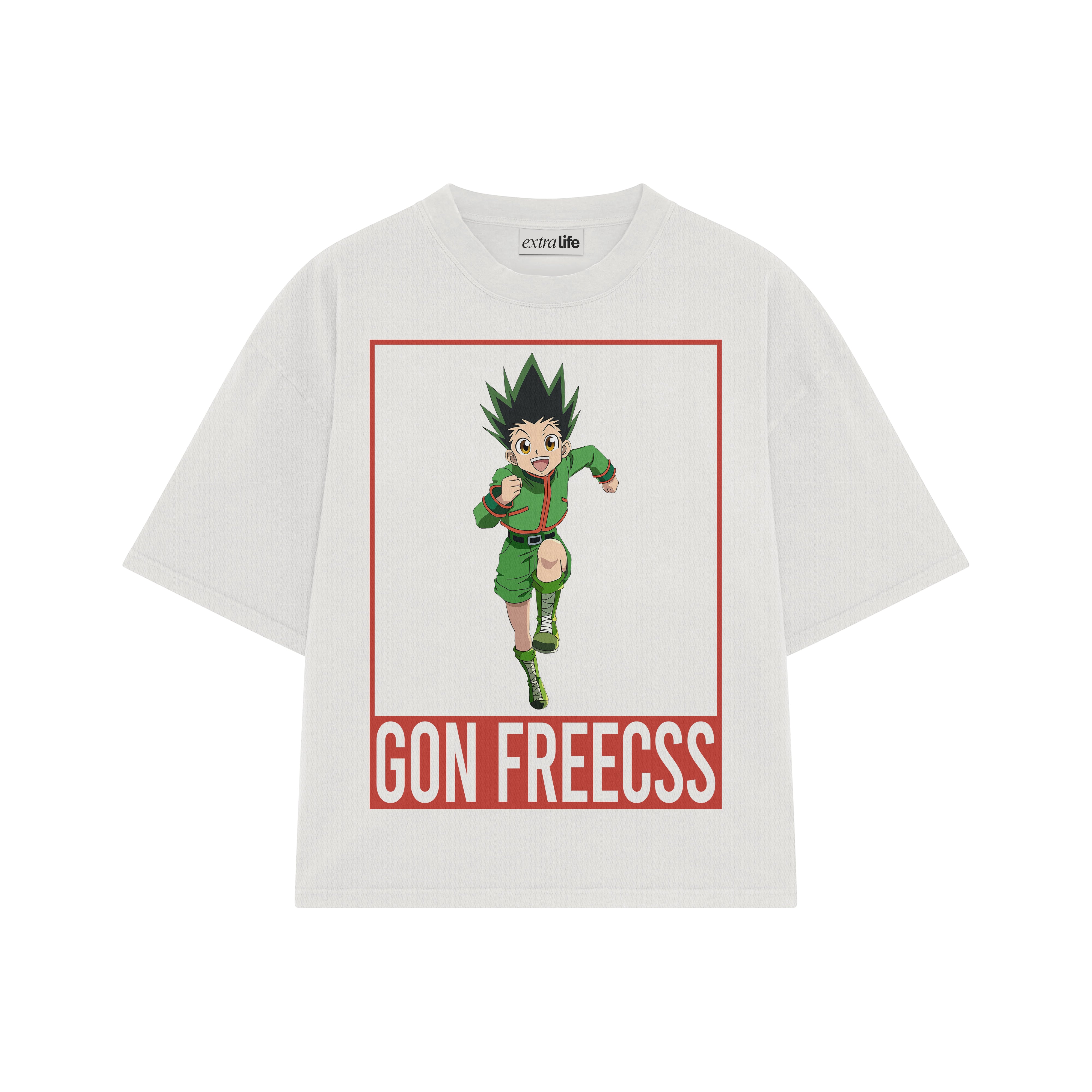 Playera streetwear premium de anime y gaming ExtraLife MX, corte boxy oversized drop shoulder heavyweight en color Deep Black y Off-White, moda urbana mexicana de culto.