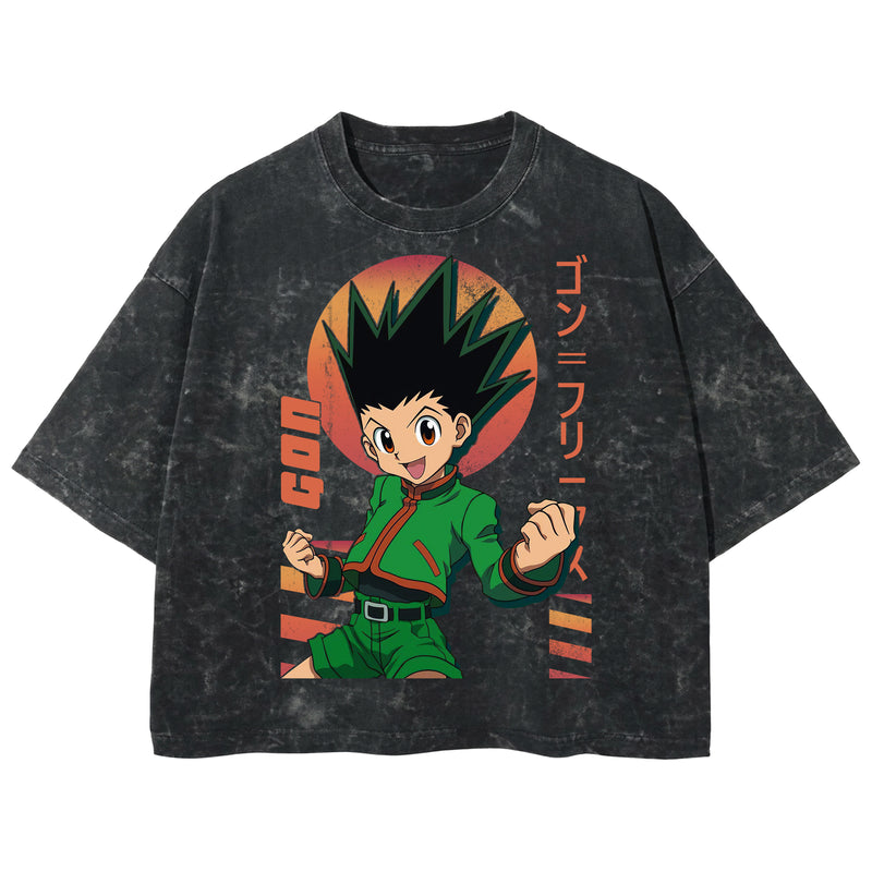 Playera streetwear premium de anime y gaming ExtraLife MX, corte boxy deluxe mineral wash heavyweight en color Acid Wash, moda urbana mexicana de culto.