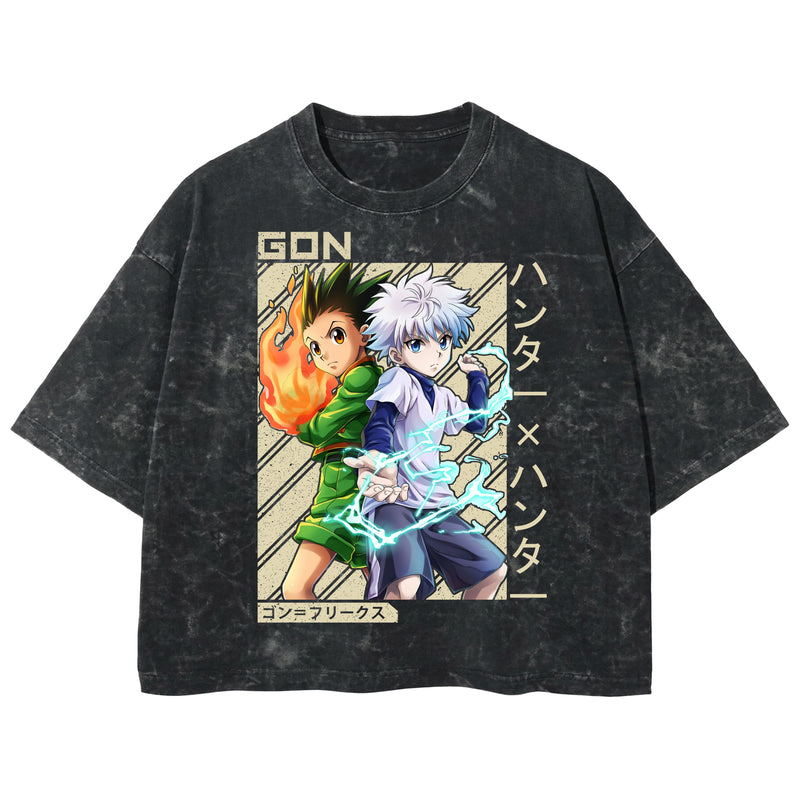 Playera streetwear premium de anime y gaming ExtraLife MX, corte boxy deluxe mineral wash heavyweight en color Acid Wash, moda urbana mexicana de culto.