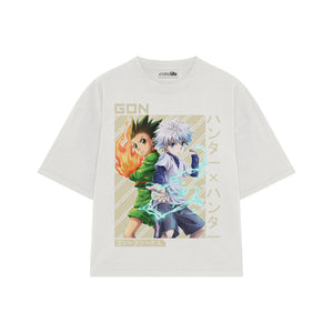 Playera streetwear premium de anime y gaming ExtraLife MX, corte boxy oversized drop shoulder heavyweight en color Deep Black y Off-White, moda urbana mexicana de culto.
