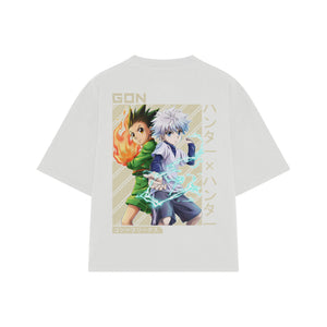 Playera streetwear premium de anime y gaming ExtraLife MX, corte boxy oversized drop shoulder heavyweight en color Deep Black y Off-White, moda urbana mexicana de culto.