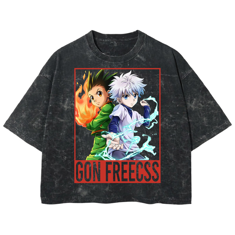 Playera streetwear premium de anime y gaming ExtraLife MX, corte boxy deluxe mineral wash heavyweight en color Acid Wash, moda urbana mexicana de culto.