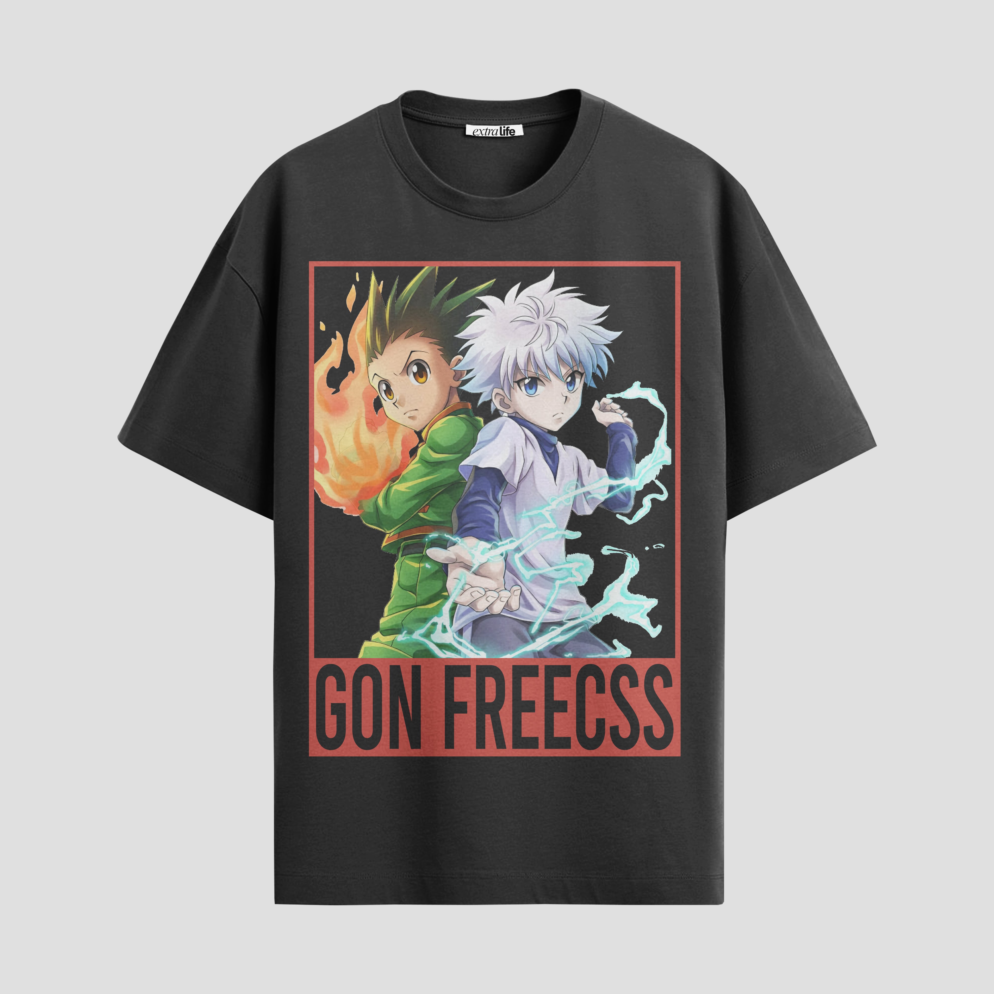 Playera urbana de anime y gaming ExtraLife MX, corte Standard Fit unisex ligero y transpirable en color Deep Black y Pure White, ropa de uso diario para gym y casual.