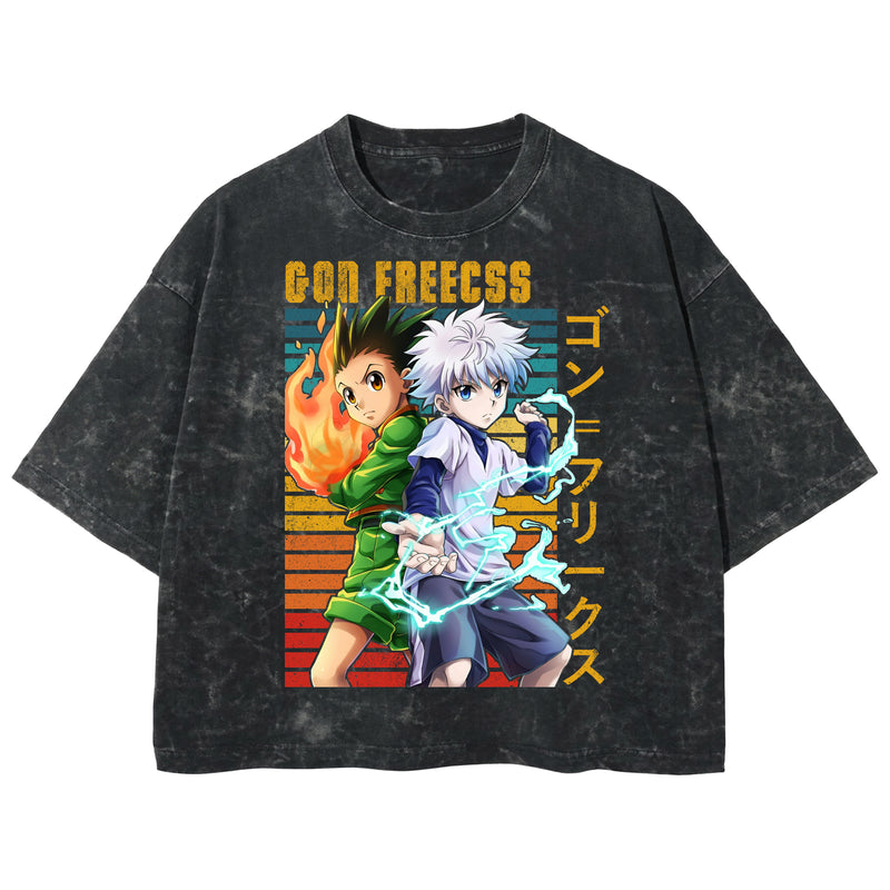 Playera streetwear premium de anime y gaming ExtraLife MX, corte boxy deluxe mineral wash heavyweight en color Acid Wash, moda urbana mexicana de culto.