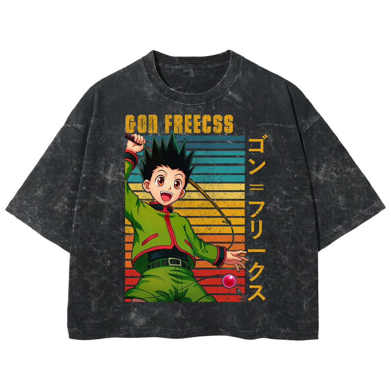 Playera streetwear premium de anime y gaming ExtraLife MX, corte boxy deluxe mineral wash heavyweight en color Acid Wash, moda urbana mexicana de culto.
