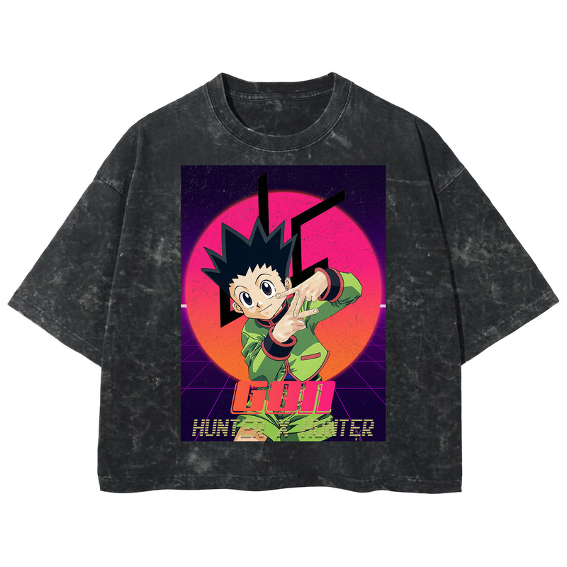 Playera streetwear premium de anime y gaming ExtraLife MX, corte boxy deluxe mineral wash heavyweight en color Acid Wash, moda urbana mexicana de culto.