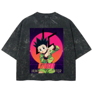 Playera streetwear premium de anime y gaming ExtraLife MX, corte boxy deluxe mineral wash heavyweight en color Acid Wash, moda urbana mexicana de culto.