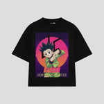 Playera streetwear premium de anime y gaming ExtraLife MX, corte boxy oversized drop shoulder heavyweight en color Deep Black y Off-White, moda urbana mexicana de culto.