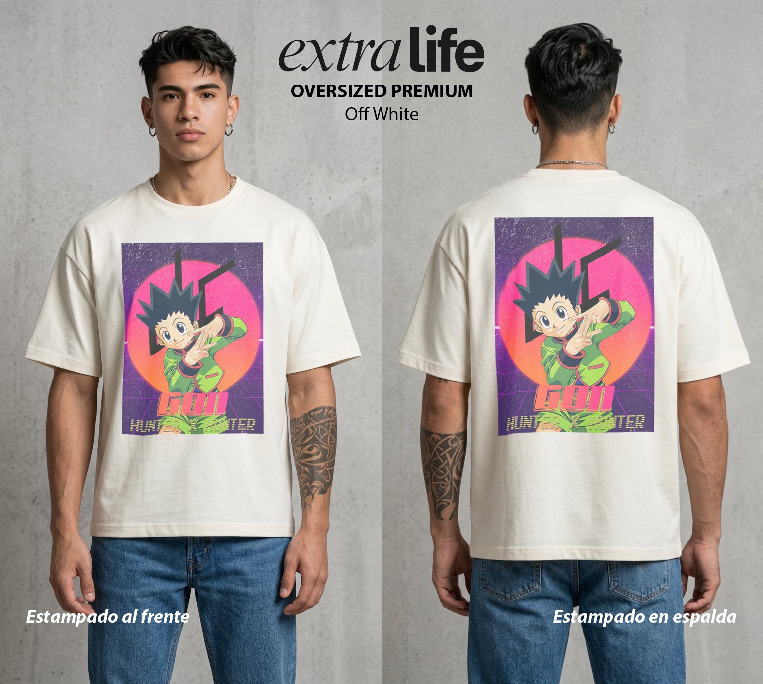 La Prueba del Cazador | La Alegria del Cazador #01559 - Playera Oversized Premium | Off White - Foto en modelo