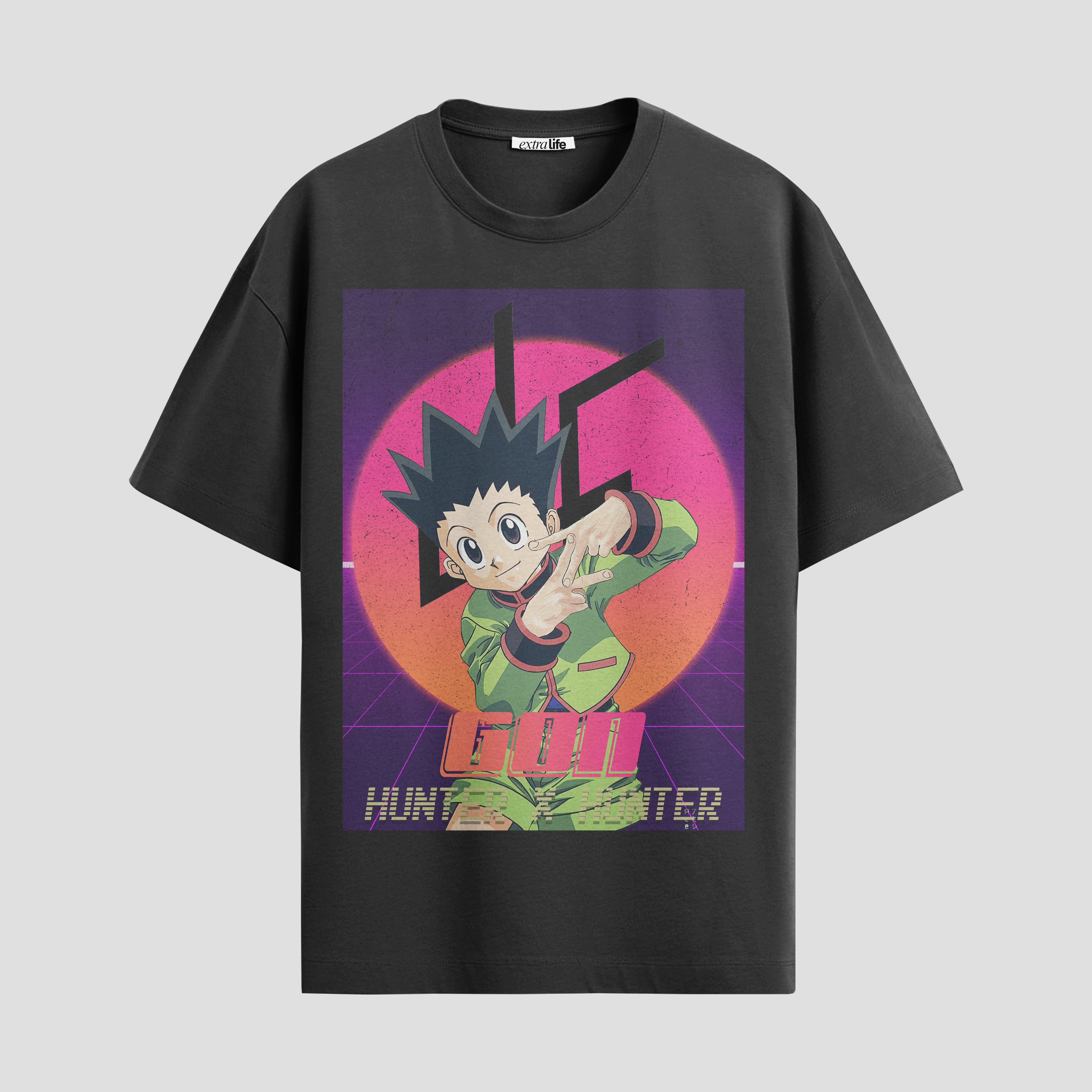 Playera urbana de anime y gaming ExtraLife MX, corte Standard Fit unisex ligero y transpirable en color Deep Black y Pure White, ropa de uso diario para gym y casual.