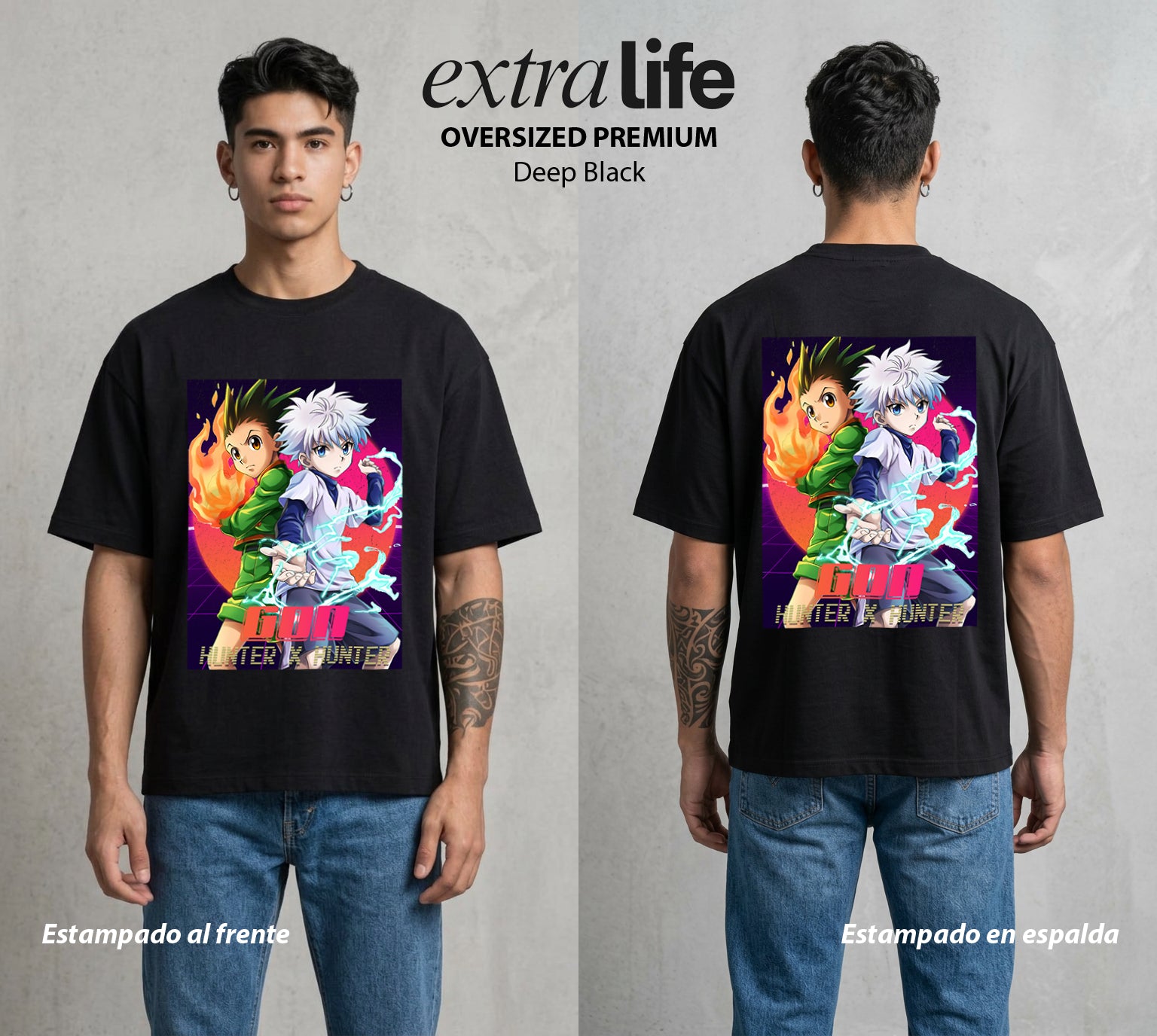 La Prueba del Cazador | El Niño de la Isla #01560 - Playera Oversized Premium | Deep Black - Foto en modelo