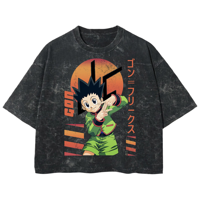Playera streetwear premium de anime y gaming ExtraLife MX, corte boxy deluxe mineral wash heavyweight en color Acid Wash, moda urbana mexicana de culto.