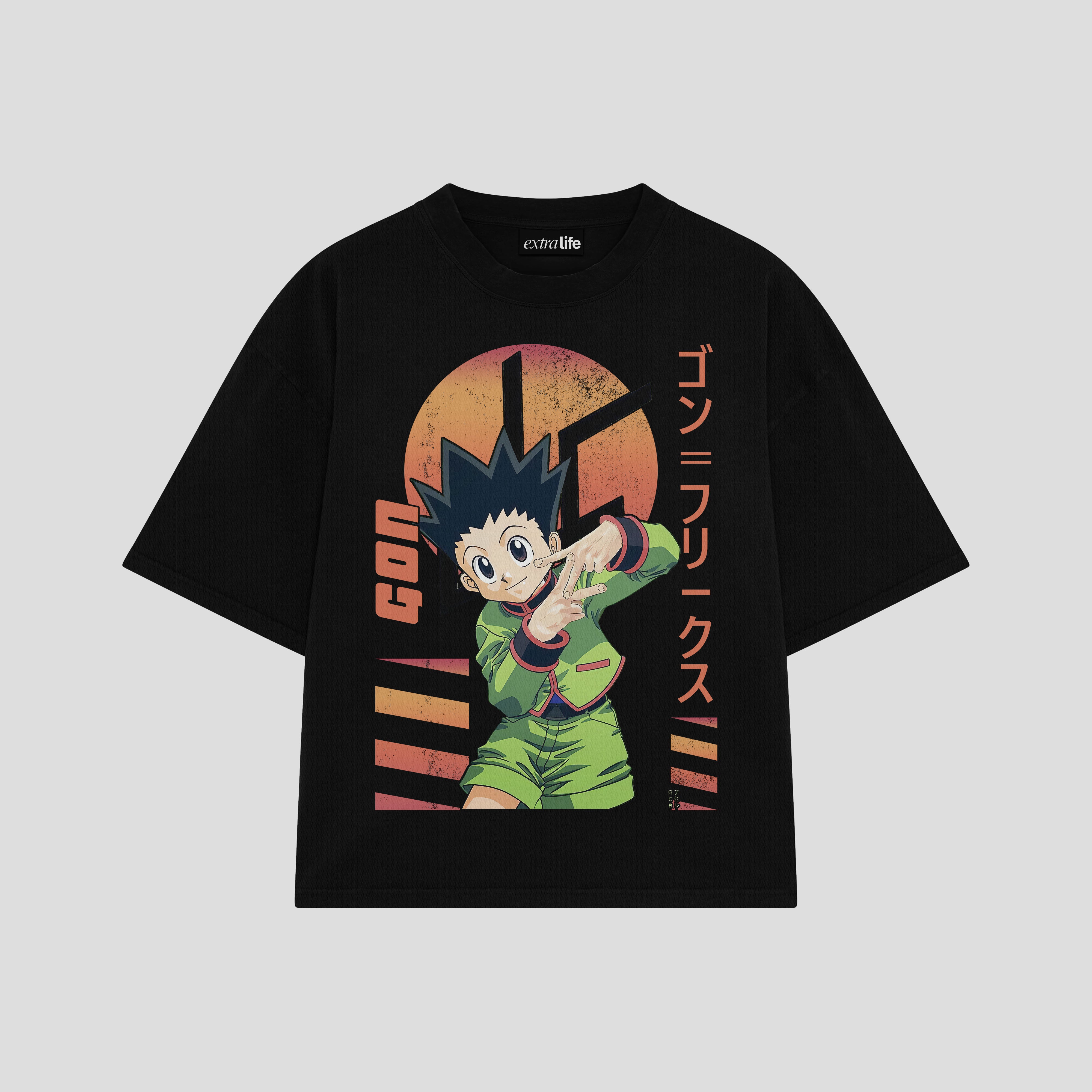 Playera streetwear premium de anime y gaming ExtraLife MX, corte boxy oversized drop shoulder heavyweight en color Deep Black y Off-White, moda urbana mexicana de culto.
