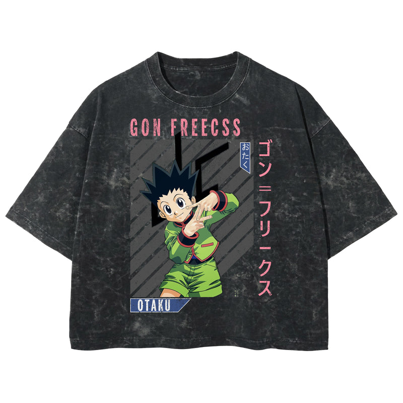 Playera streetwear premium de anime y gaming ExtraLife MX, corte boxy deluxe mineral wash heavyweight en color Acid Wash, moda urbana mexicana de culto.