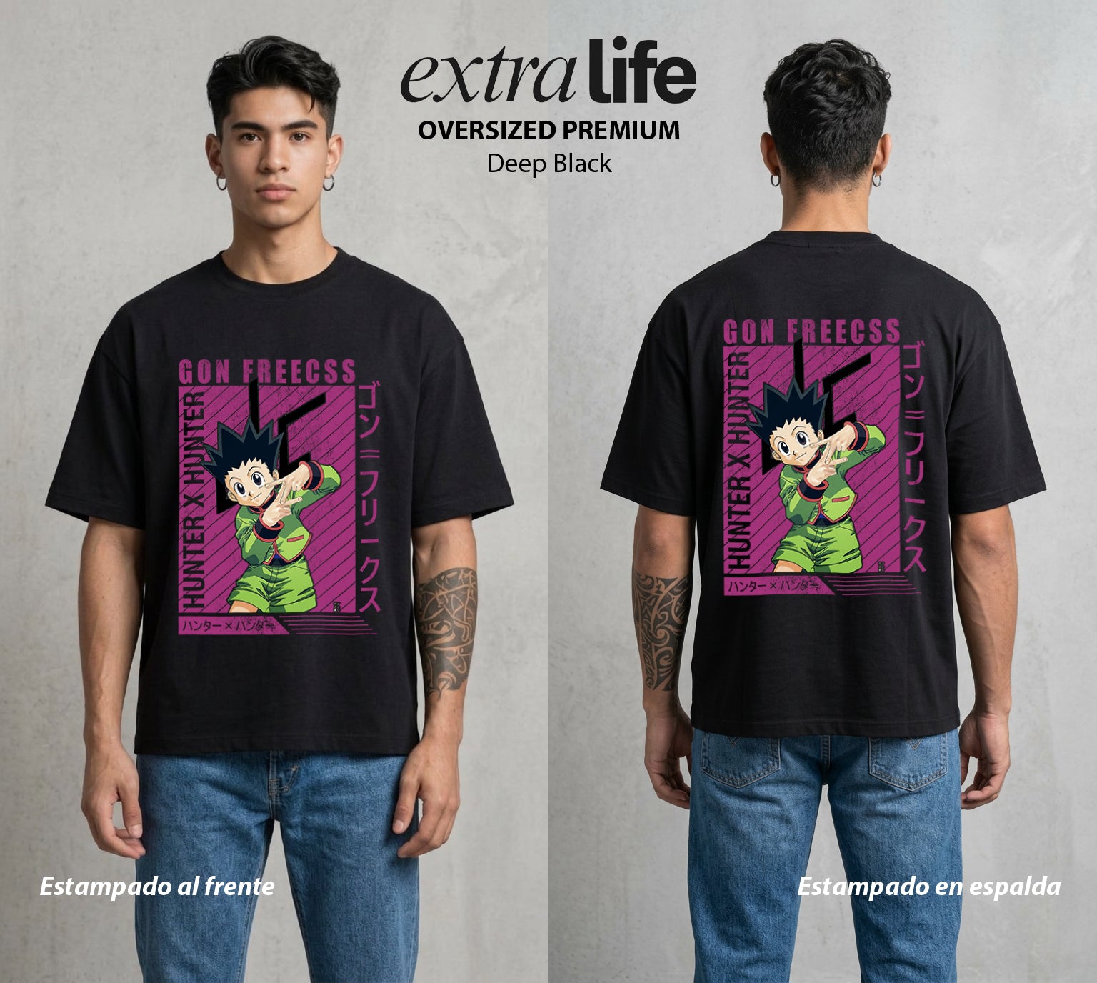 La Prueba del Cazador | La Naturaleza del Bien #01563 - Playera Oversized Premium | Deep Black - Foto en modelo