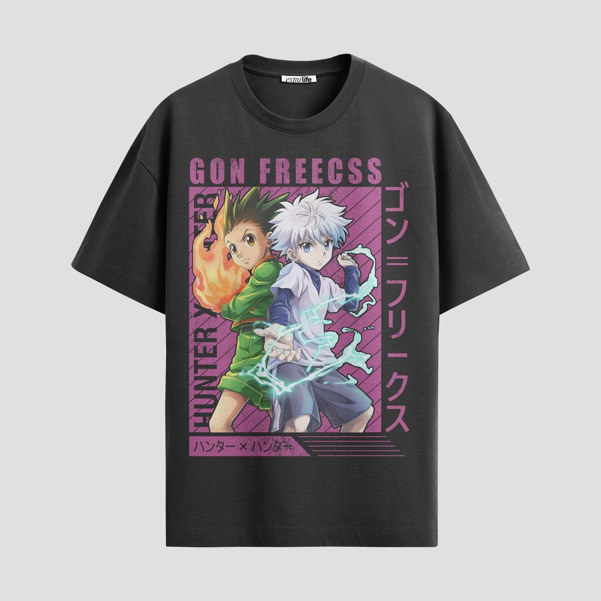 Playera urbana de anime y gaming ExtraLife MX, corte Classic Premium unisex ligero y transpirable en color Deep Black y Pure White, ropa de uso diario para gym y casual.