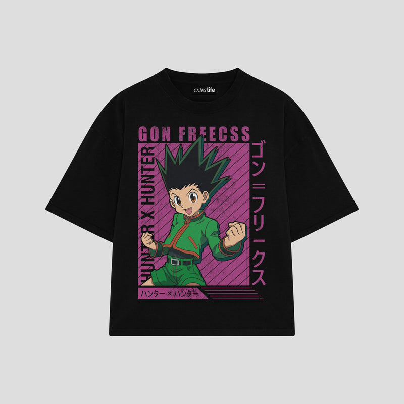 Playera streetwear premium de anime y gaming ExtraLife MX, corte boxy oversized drop shoulder heavyweight en color Deep Black y Off-White, moda urbana mexicana de culto.