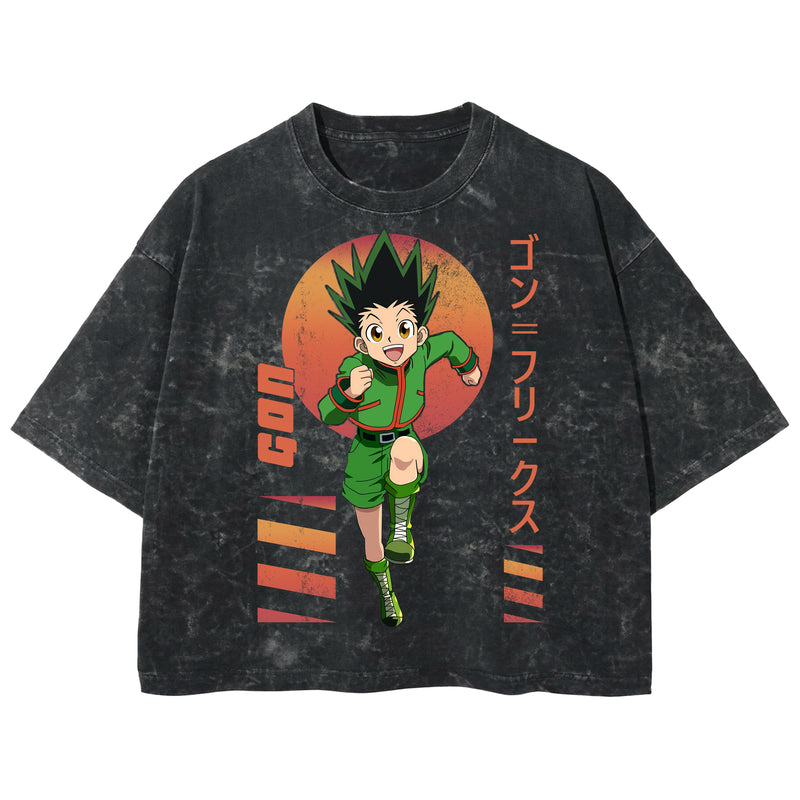 Playera streetwear premium de anime y gaming ExtraLife MX, corte boxy deluxe mineral wash heavyweight en color Acid Wash, moda urbana mexicana de culto.
