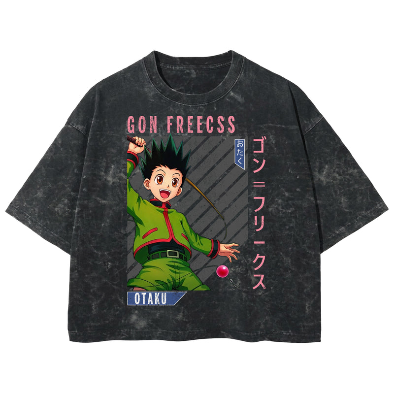 Playera streetwear premium de anime y gaming ExtraLife MX, corte boxy deluxe mineral wash heavyweight en color Acid Wash, moda urbana mexicana de culto.