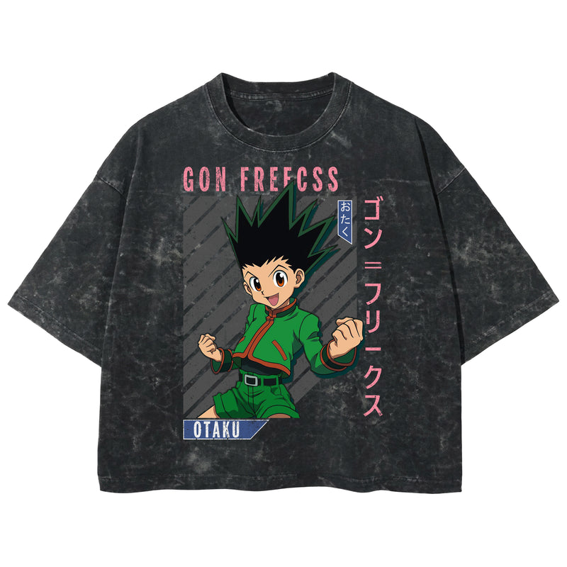 Playera streetwear premium de anime y gaming ExtraLife MX, corte boxy deluxe mineral wash heavyweight en color Acid Wash, moda urbana mexicana de culto.