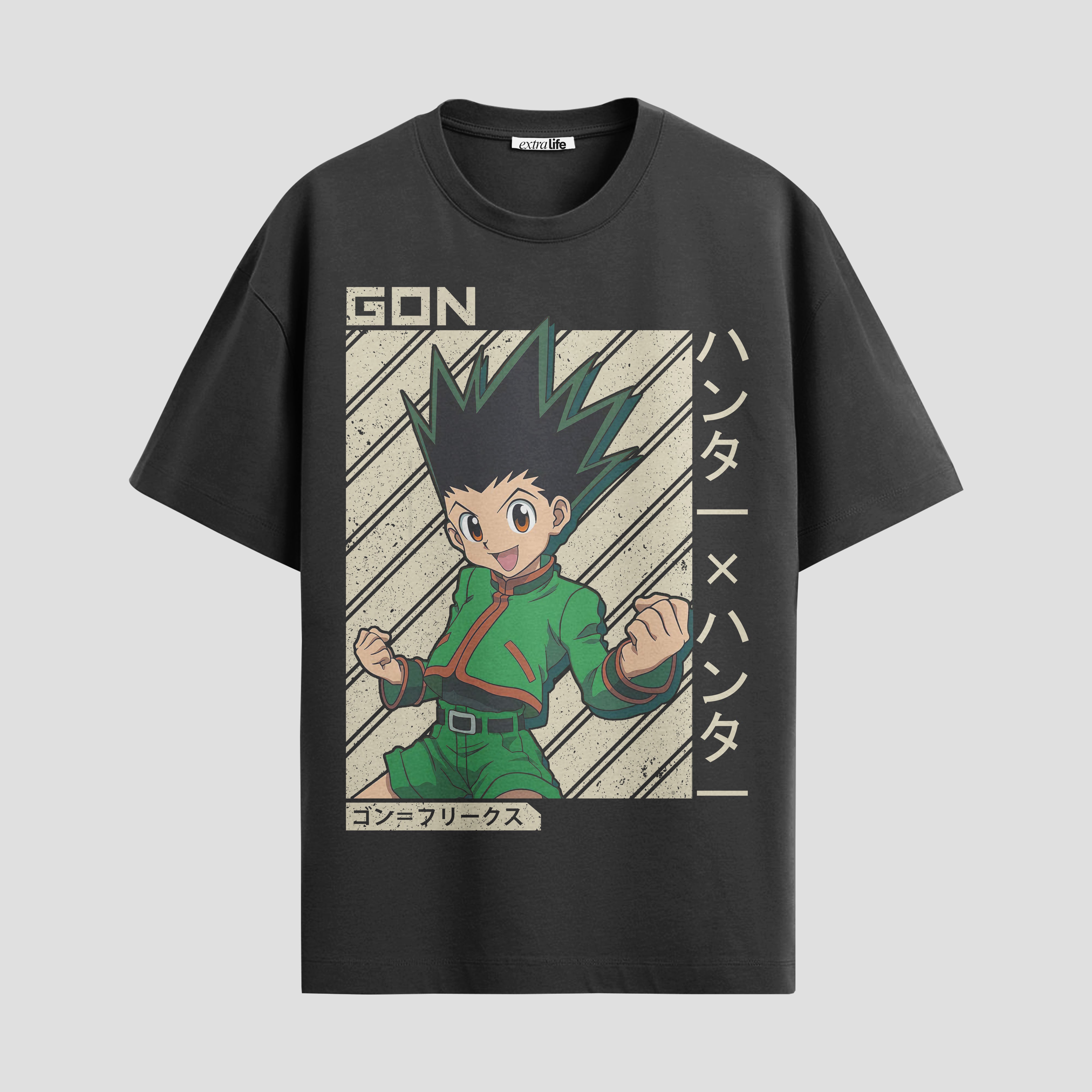Playera urbana de anime y gaming ExtraLife MX, corte Standard Fit unisex ligero y transpirable en color Deep Black y Pure White, ropa de uso diario para gym y casual.