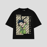 Playera streetwear premium de anime y gaming ExtraLife MX, corte boxy oversized drop shoulder heavyweight en color Deep Black y Off-White, moda urbana mexicana de culto.